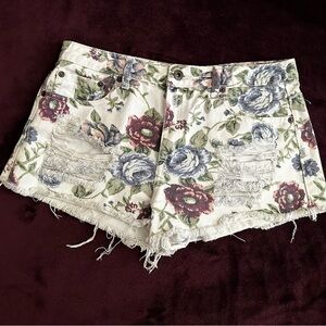 Forever 21 Floral Print White Denim Shorts